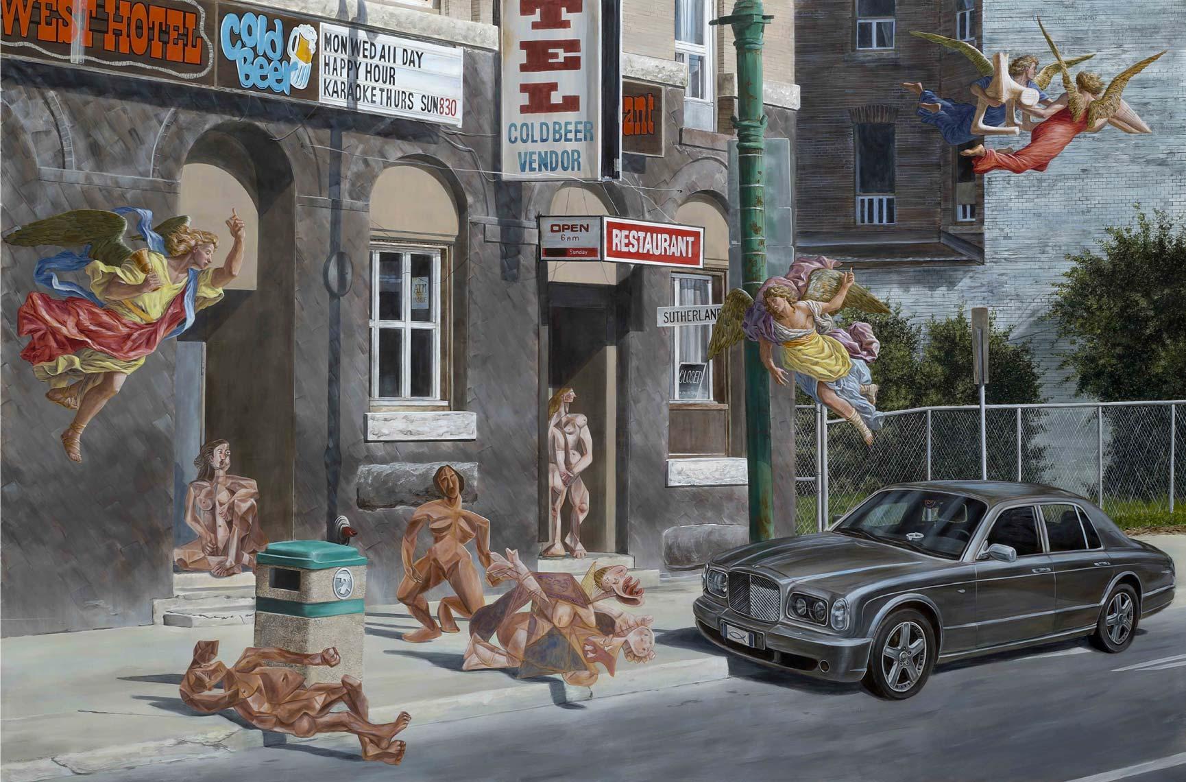 "Le Petit déjeuner sur l’herbe", a painting by Cree artist Kent Monkman, offers an Indigenous perspective on urban living conditions for Canada's Indigenous people