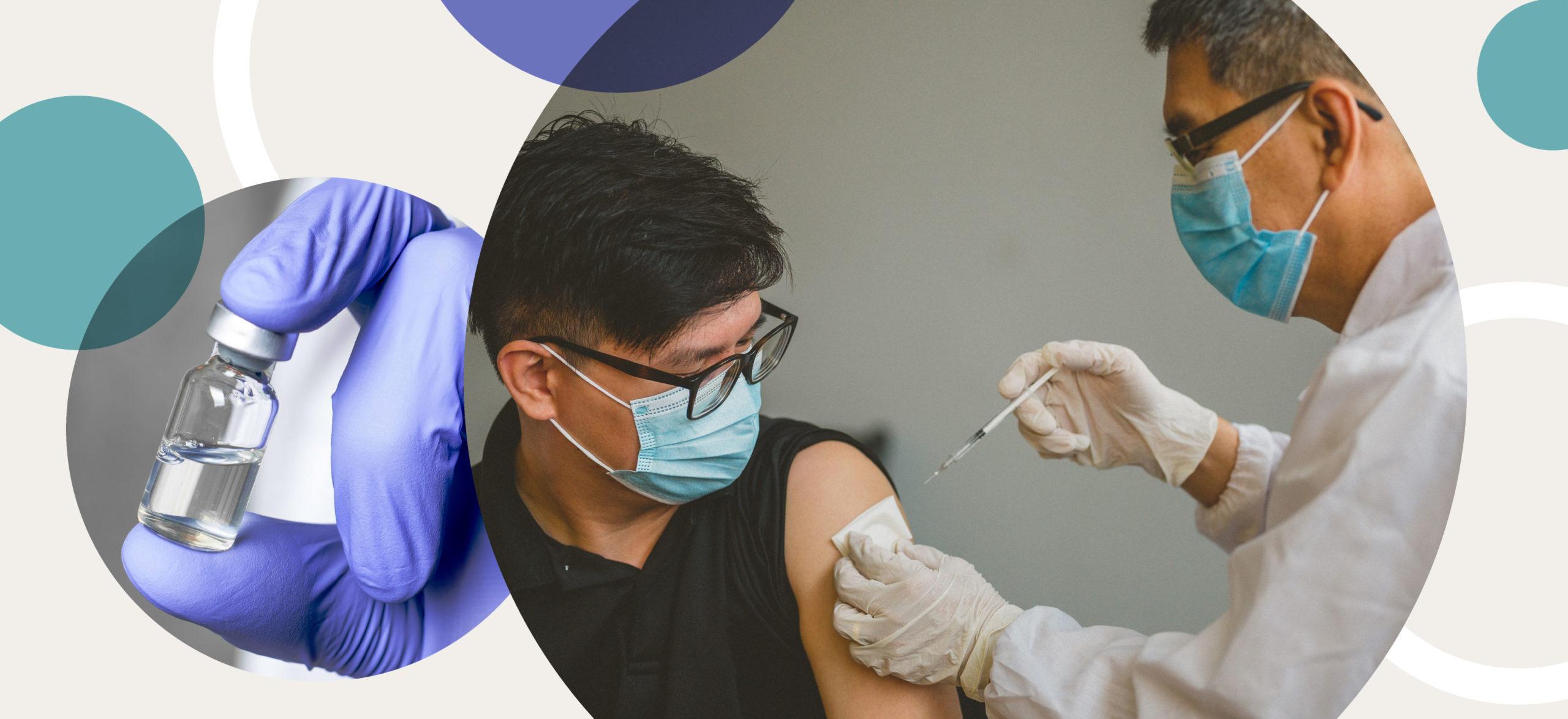 A medical professional gives a COVID-19 vaccine to an adult and explains how mrna vaccines work.