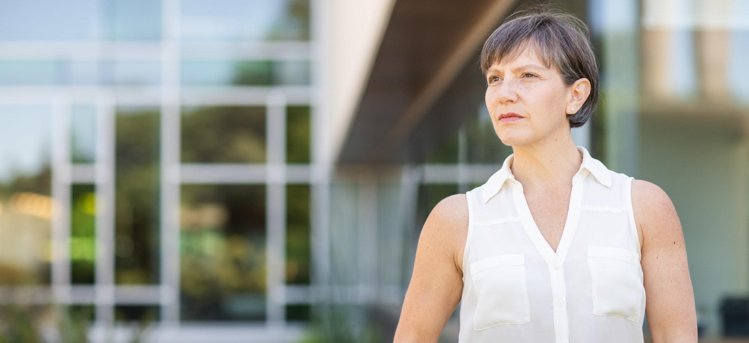 Tamara Levy stands in front of the UBC Allard School of Law