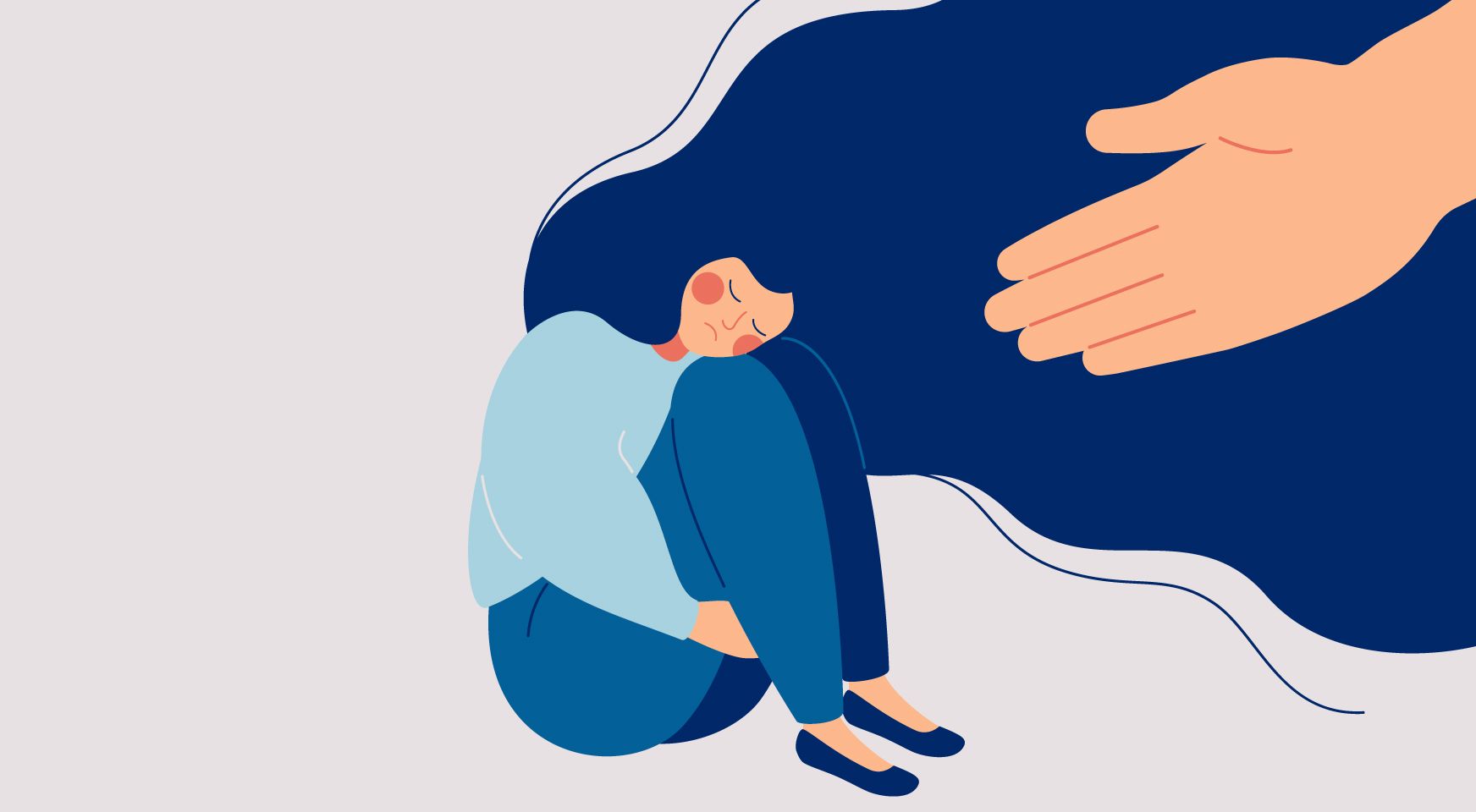 An illustration showing a woman sitting being offered a helping hand