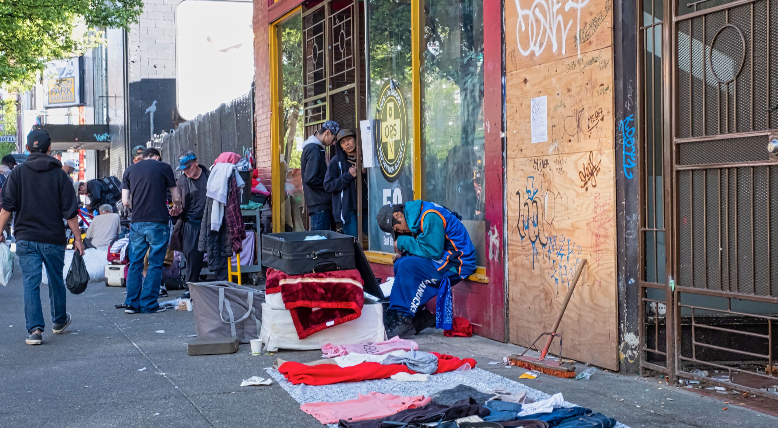 An image of homeless people in Chinatown, Vancouver