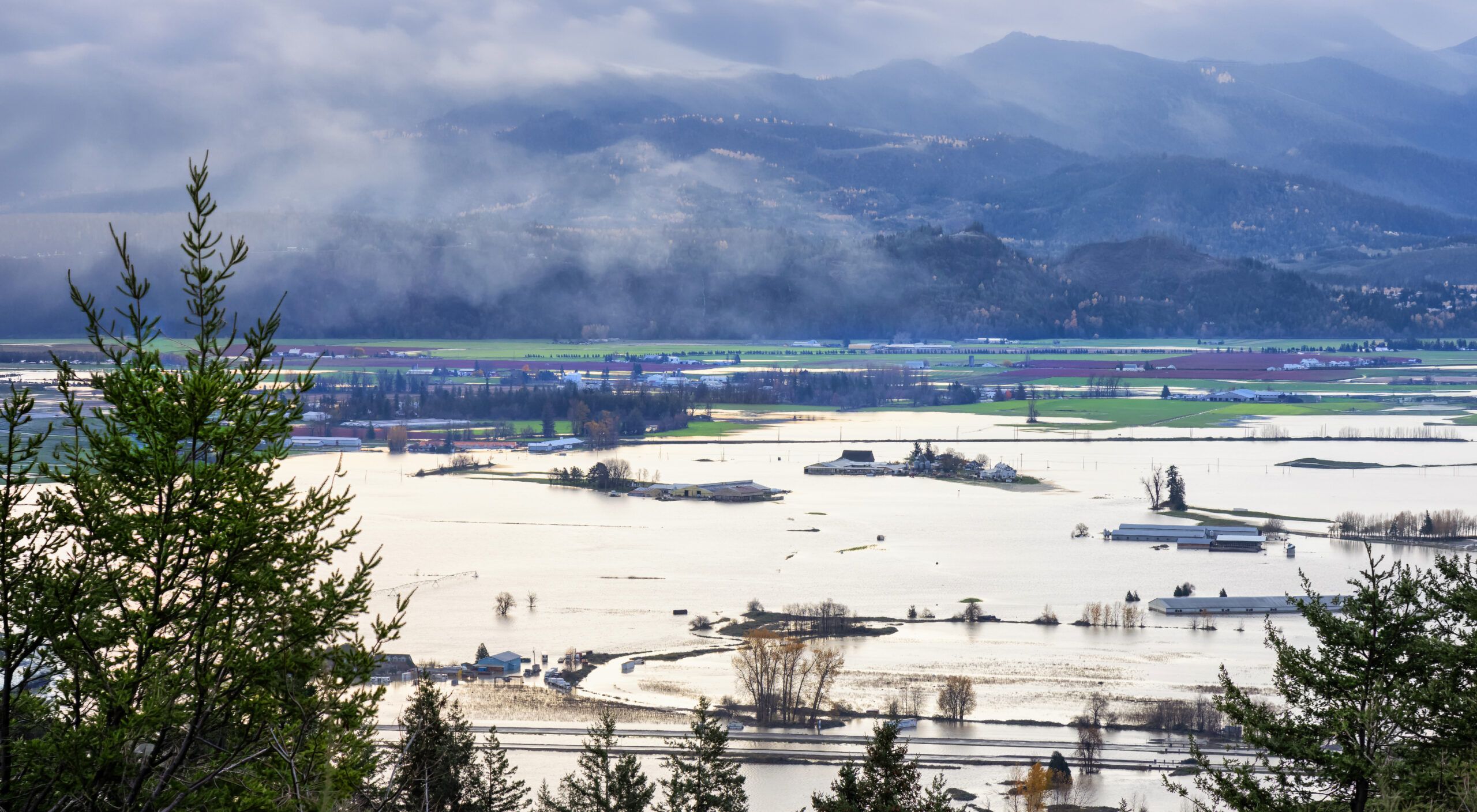 Flooded farm land in Abbotsford, British Columbia, November 17, 2021